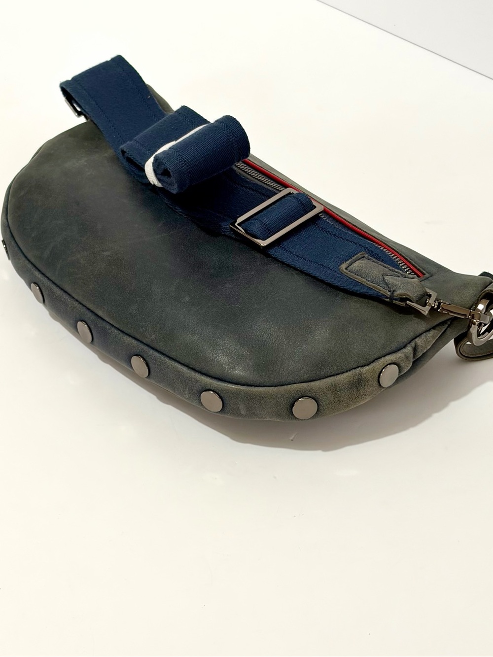Hammitt Charles LgCrossbody Bag In Distressed Washed Slate Blue Leather/Gunmetal - Picture 3 of 14